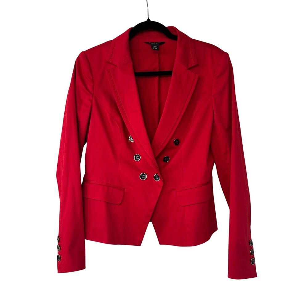 White House Black Market Red Double Breasted Blazer Jacket Size 10‎ RN 111459